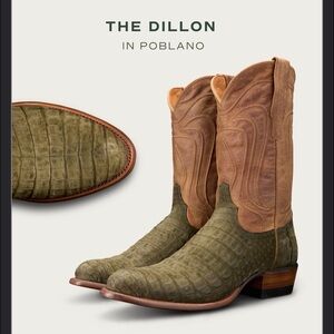 The Dillon Poblano Men's Suede Caiman Western Boot - Poblano & Tan